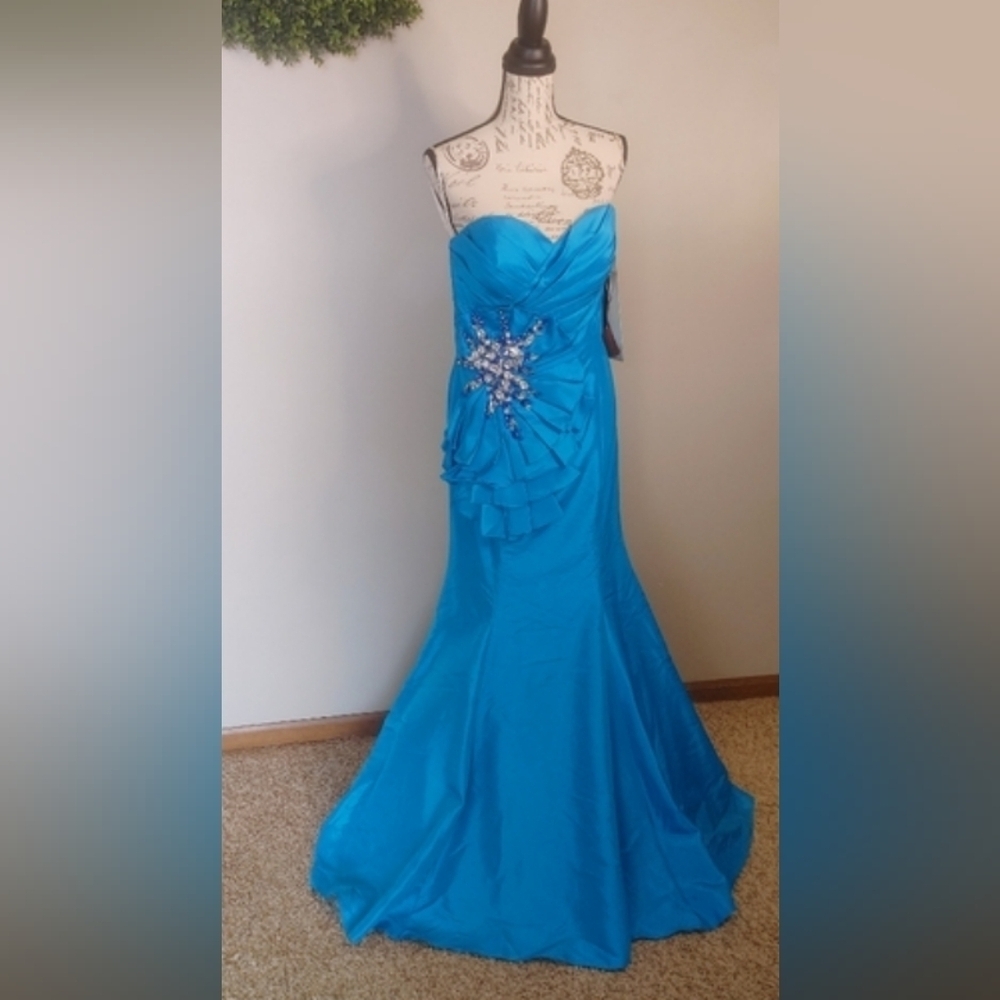 Lafee E147010 Mermaid Strapless Low Back Prom Dress Sz 10 Turquoise